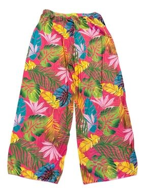 Tropical Print Swim Cover Up Pants XL Pink Palm Wide Leg Resort Beach Pants